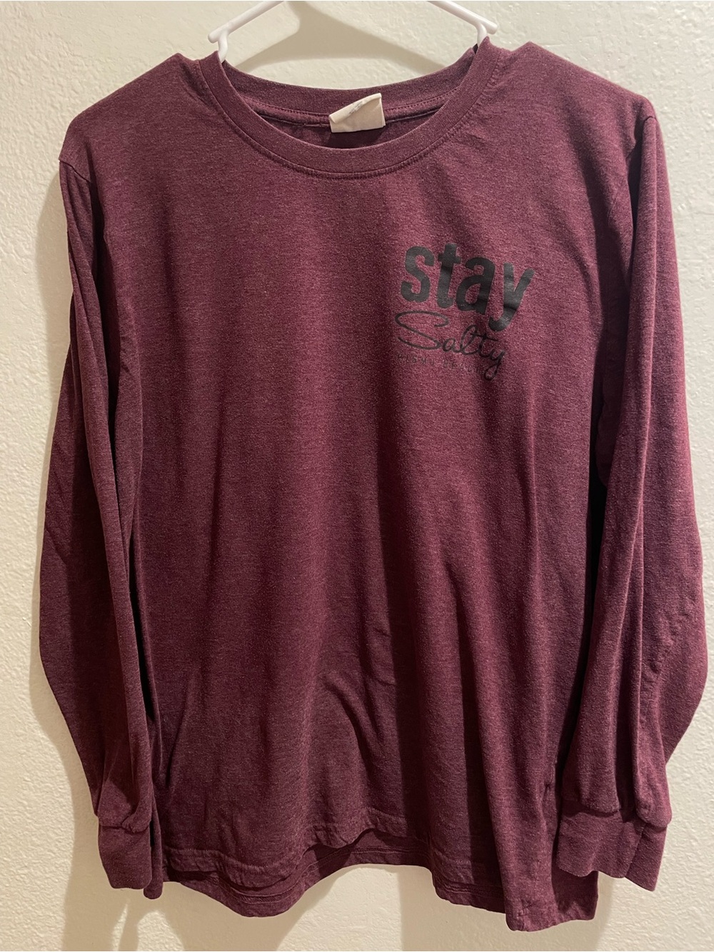 Spicy Tuna "Stay Salty" Long Sleeve Graphic Tee Maroon Medium